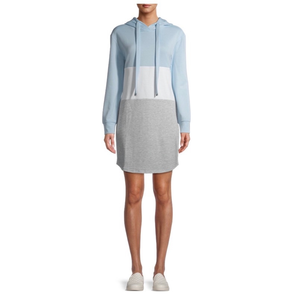 NO BOUNDARIES JUNIORS COLORBLOCKED HOODED DRESS